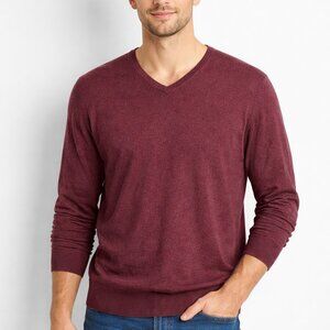 J.Crew Factory SZ XL Tall men’s V Neck sweater burgundy long sleeve 5% cashmere